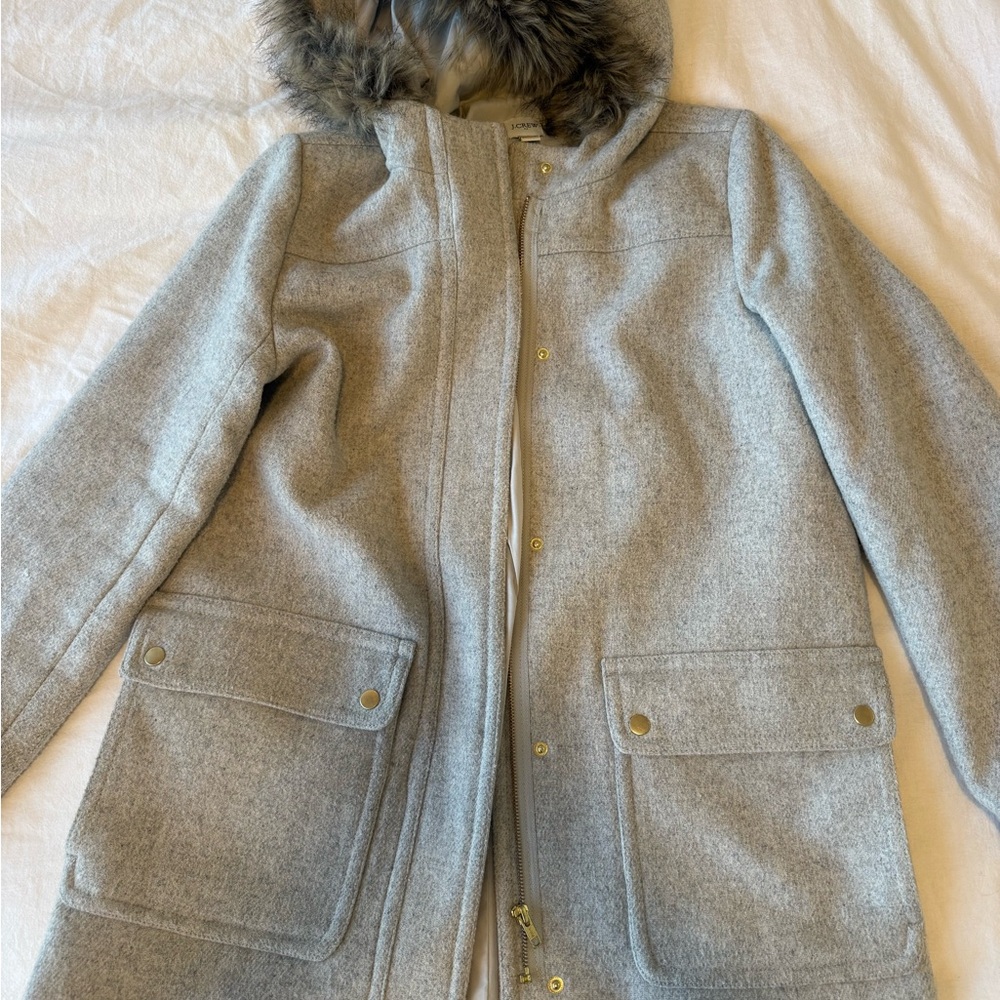J. Crew Vail Parka Fur Hooded Wool Coat